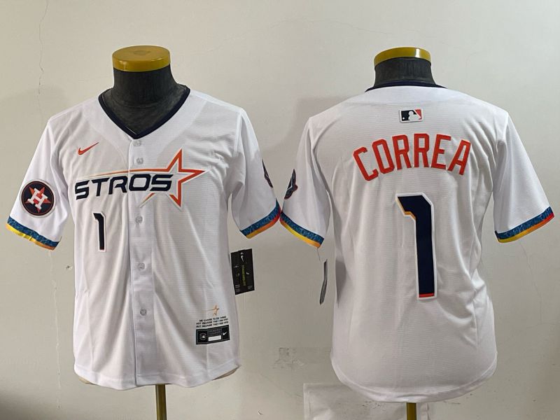 Youth 2025 Houston Astros #1 Correa White Four generations Joint Name Nike MLB Jersey style 01